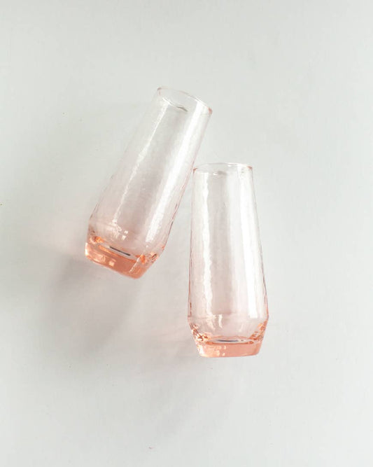Handblown Hammered Champagne Flute Blush