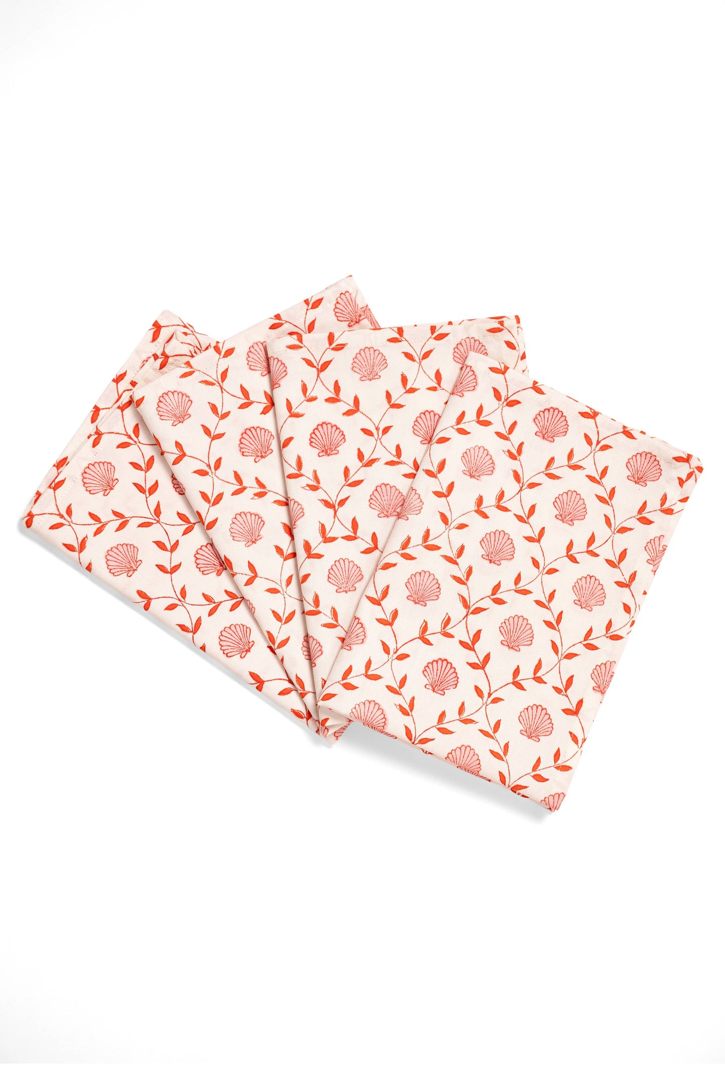 Seashell Blockprint Napkins, Set of 4: Blue