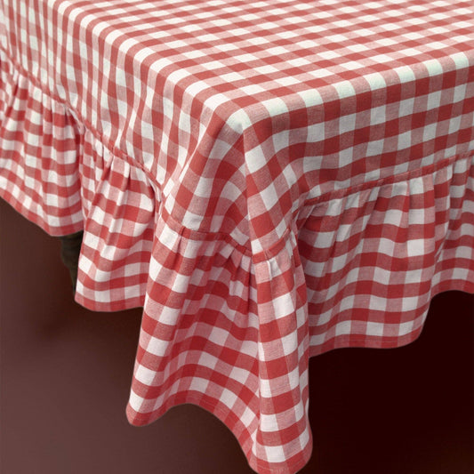 Ember Ruffled Gingham Tablecloth: 60"x120"