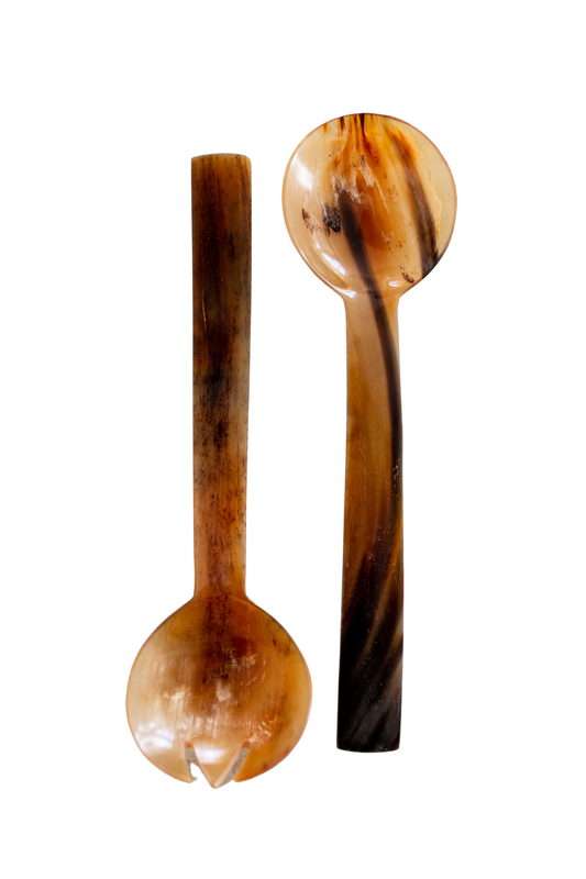 Hand Cut Horn Salad Servers