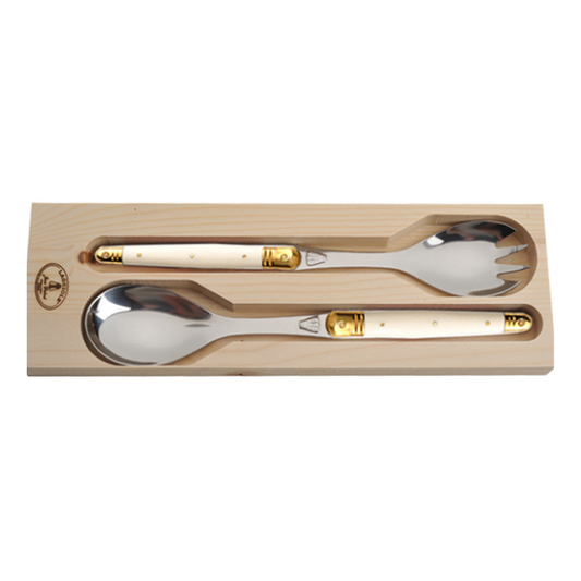 Jean Dubost Salad Servers with Ivory Colored Handles