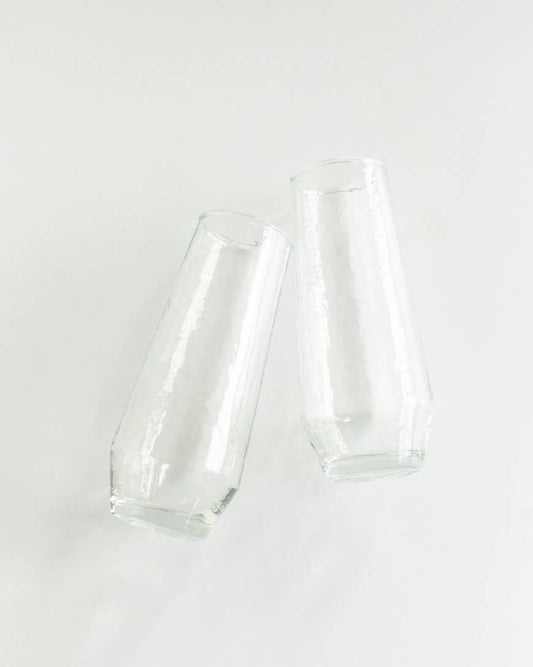 Handblown Hammered Champagne Flutes Clear