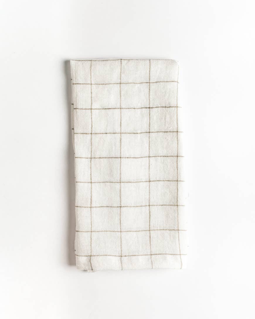 Stone Washed Linen Windowpane Plaid Napkins: Navy