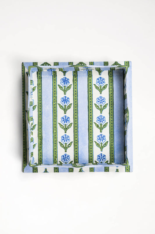 Scalloped Tray in Garden Blockprint - Small