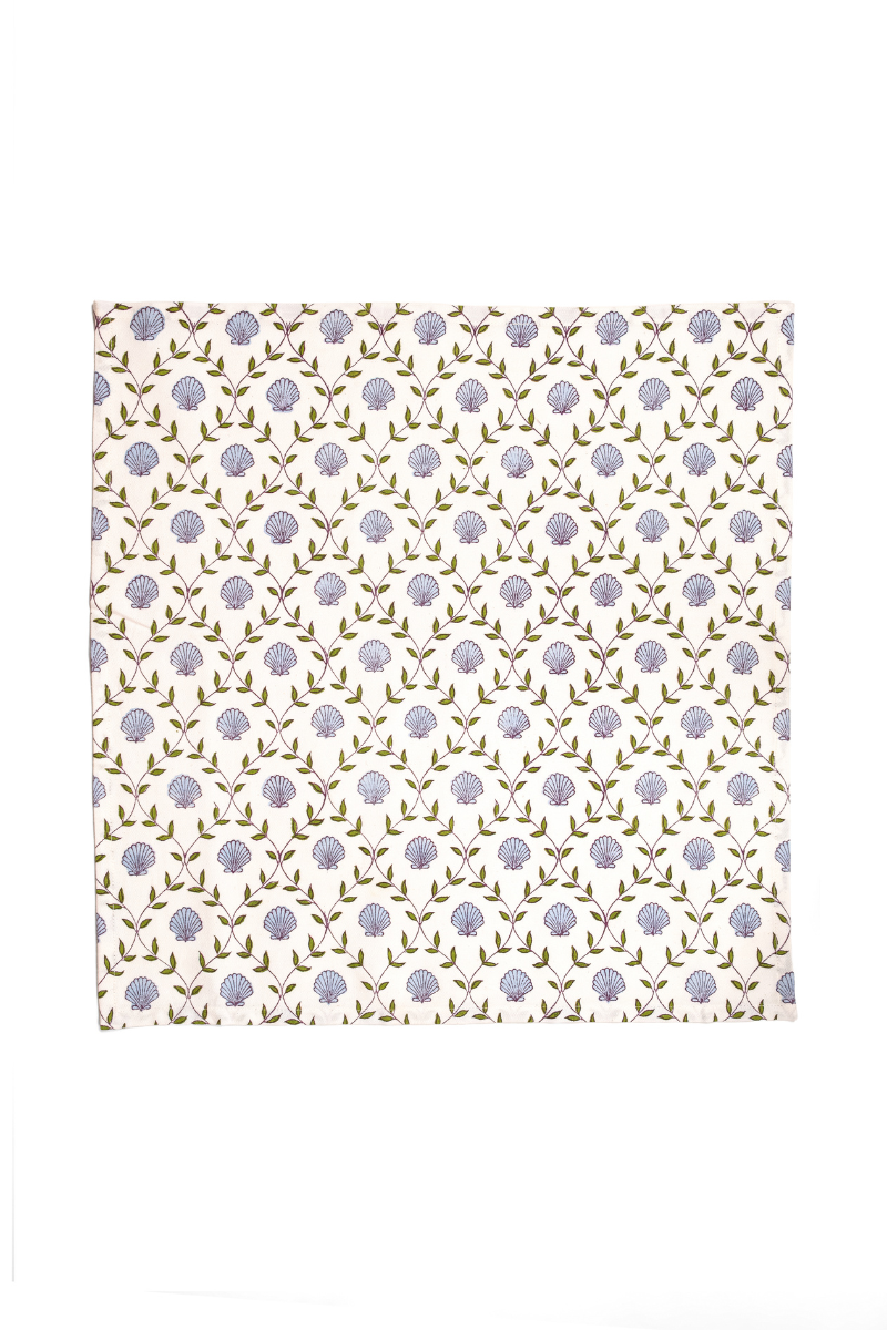 Seashell Blockprint Napkins, Set of 4: Blue