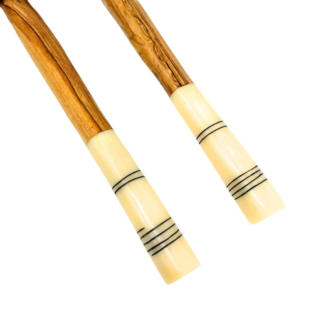 Olive Wood Serving Set with Striped Bone Handles