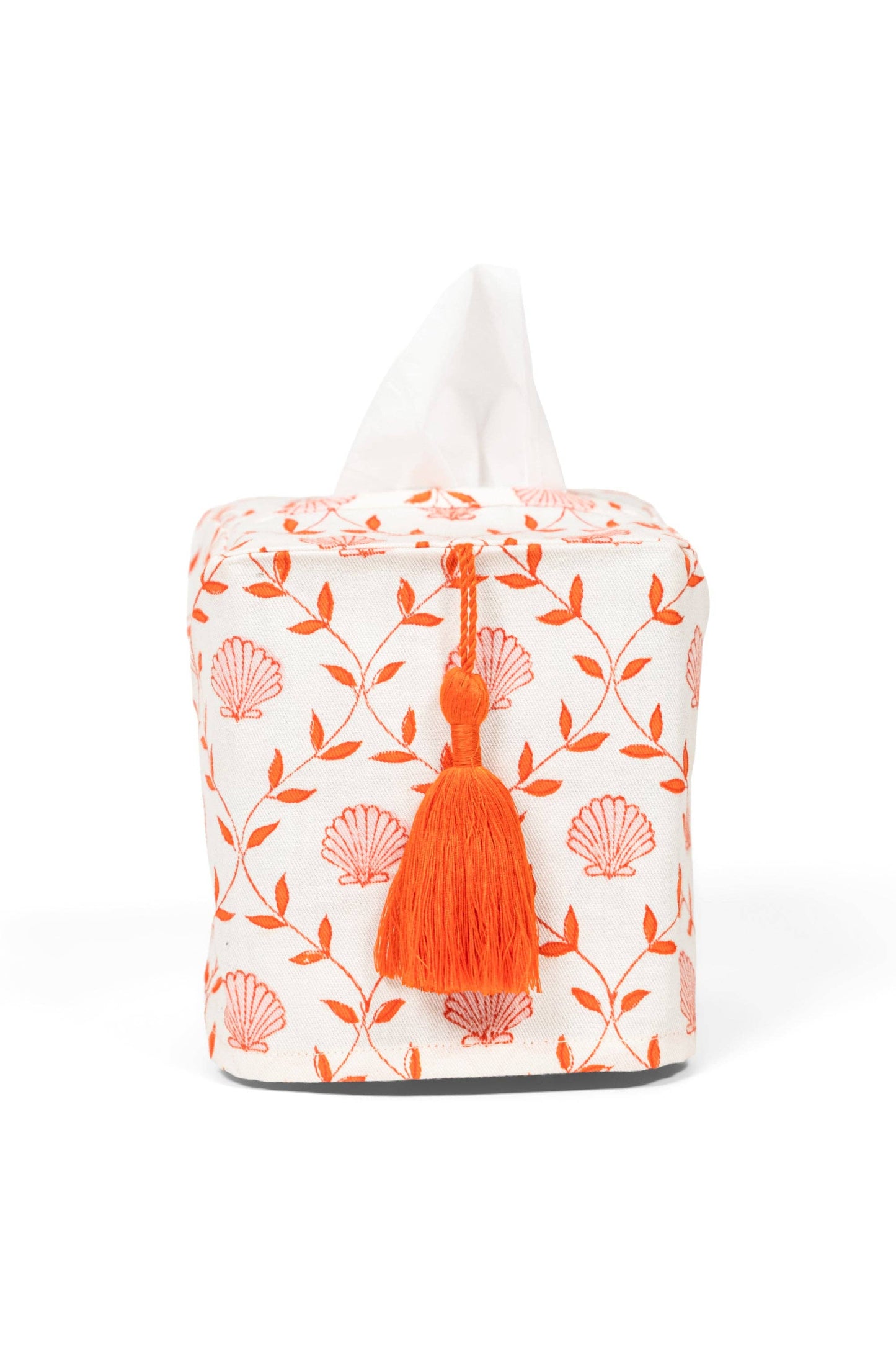 Seashell Blockprint Tissue Box Cover: Seashell Pink
