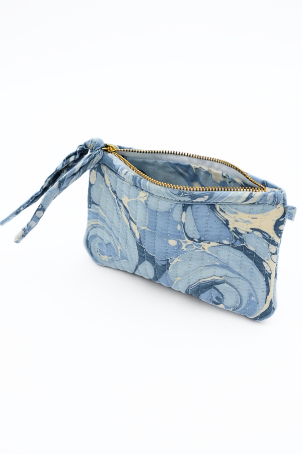 Hand-Marbled Pouch in Ocean Wave