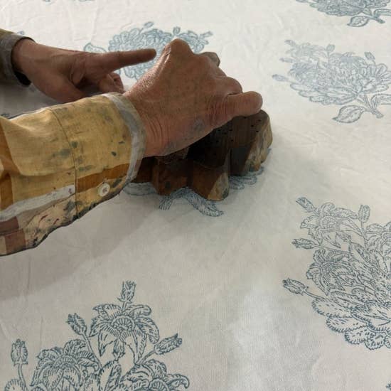 Handblockprinted ROUND tablecloth 70 in Floral mineral