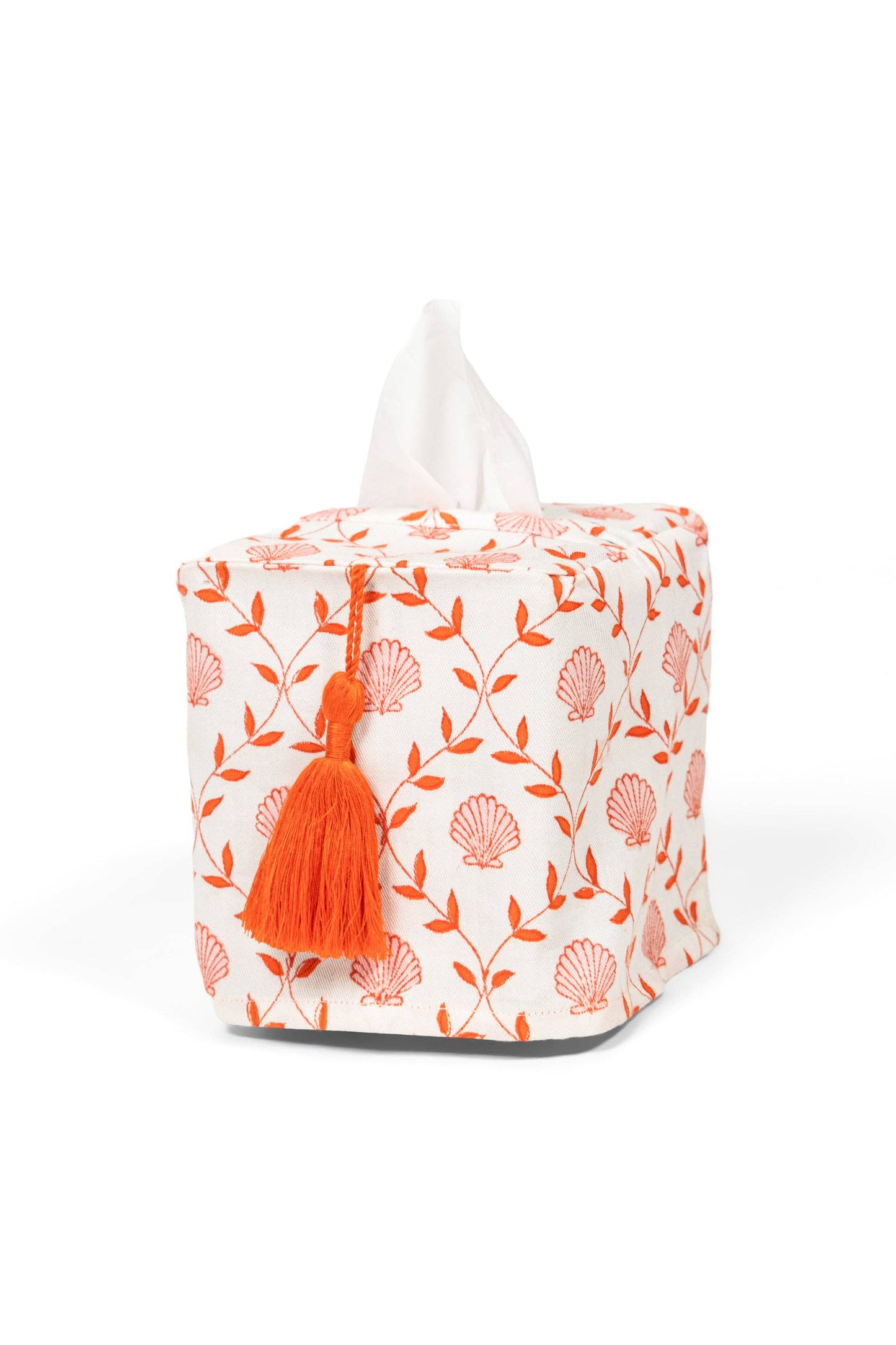 Seashell Blockprint Tissue Box Cover: Seashell Pink