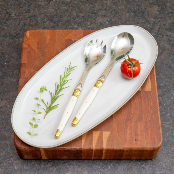 Jean Dubost Salad Servers with Ivory Colored Handles