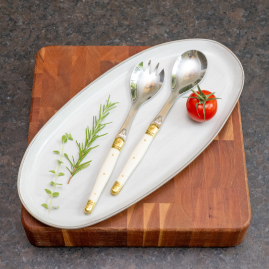 Jean Dubost Salad Servers with Ivory Colored Handles