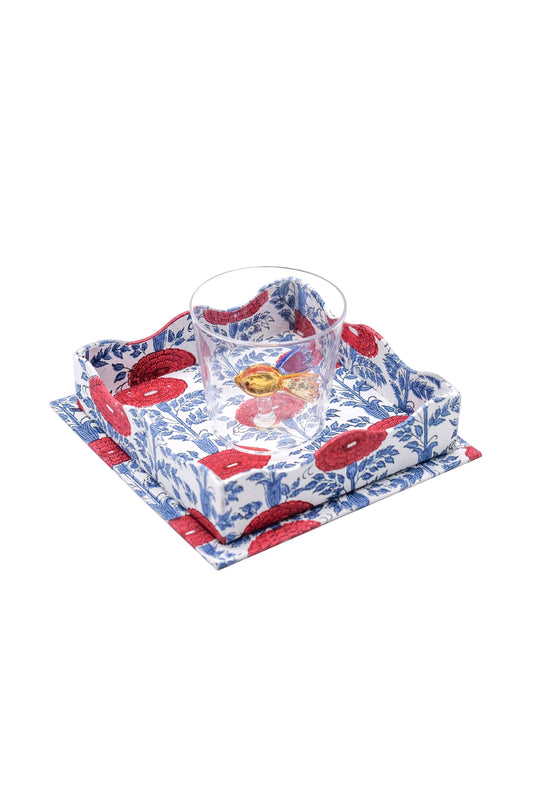 Trinket Cocktail Napkin Tray in Araminta Blockprint