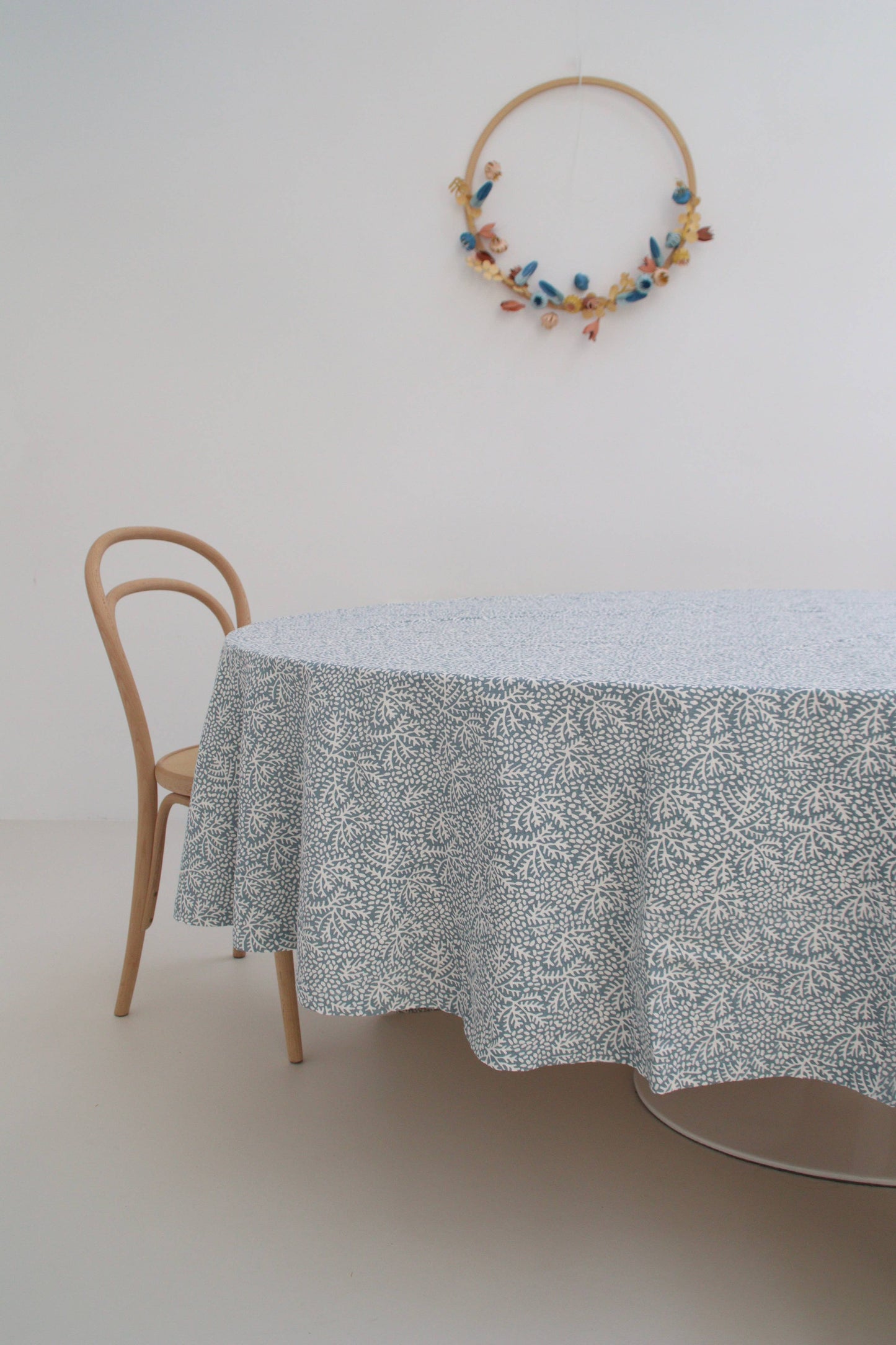 Handblockprinted ROUND tablecloth 70 in Floral mineral