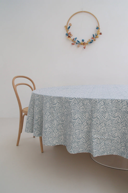 Handblockprinted ROUND tablecloth 70 in Floral mineral