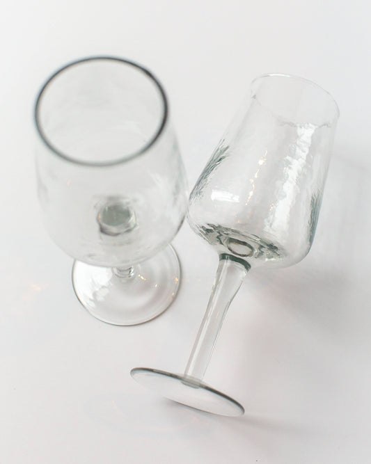 Clear Handblown Hammered Wine Glass