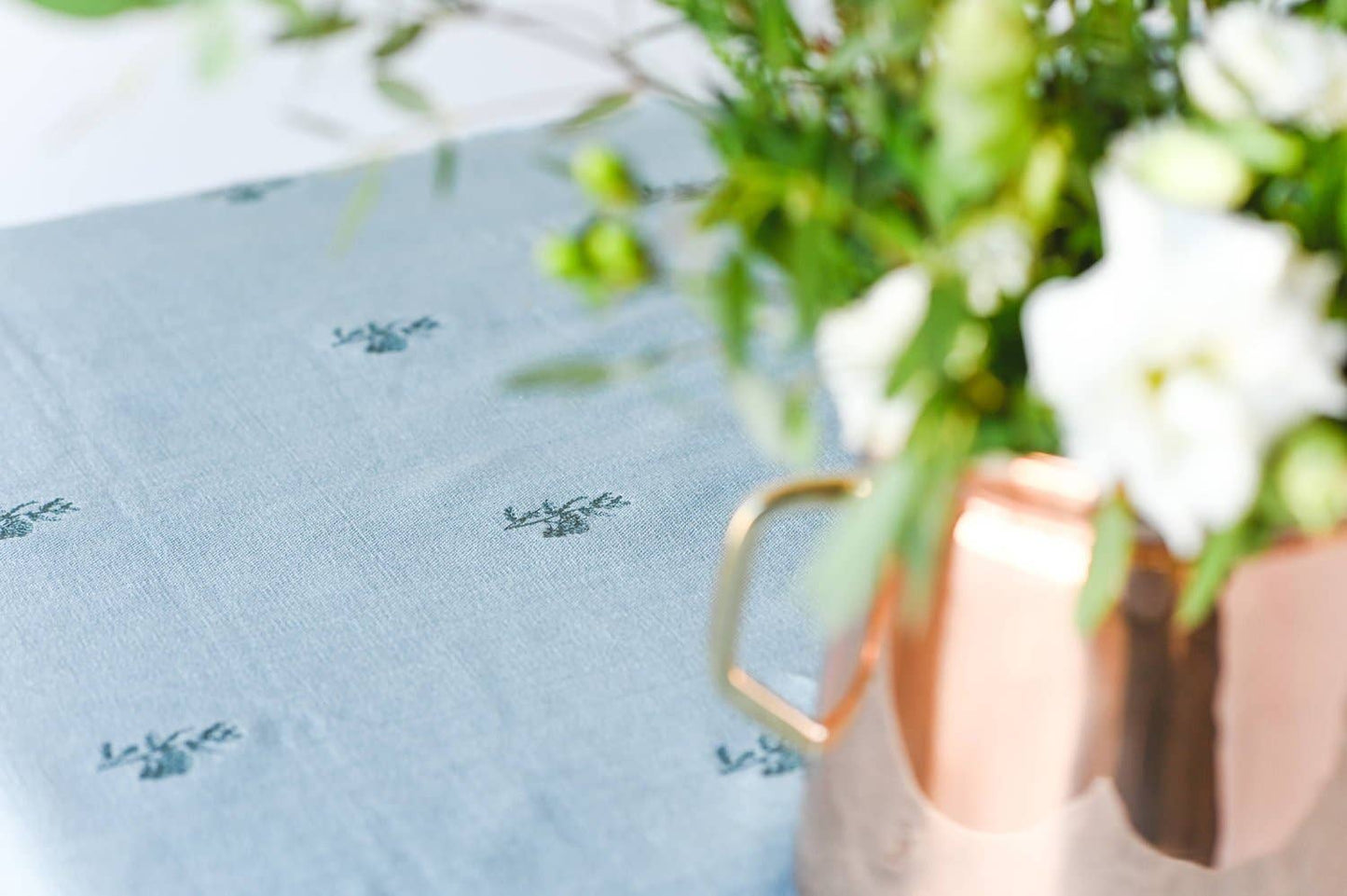 Blue Fleur Embroidered Tablecloth: 60" x 120"