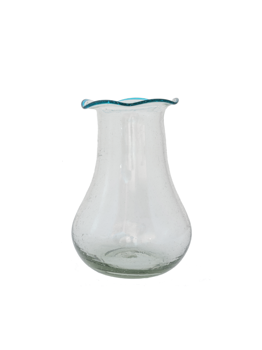 Ruffled Edge Aqua Rim Vase