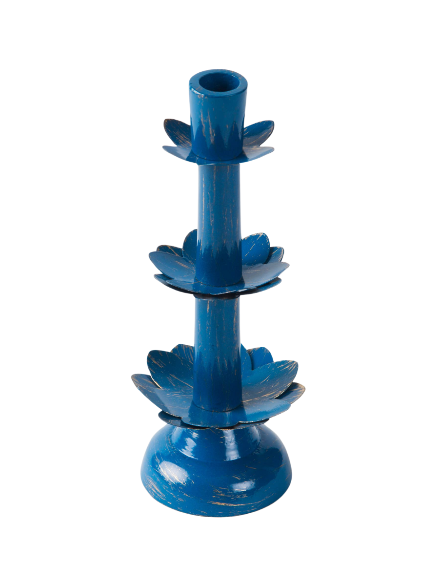 Blue Lotus Bloom Tapered Candleholders Tall