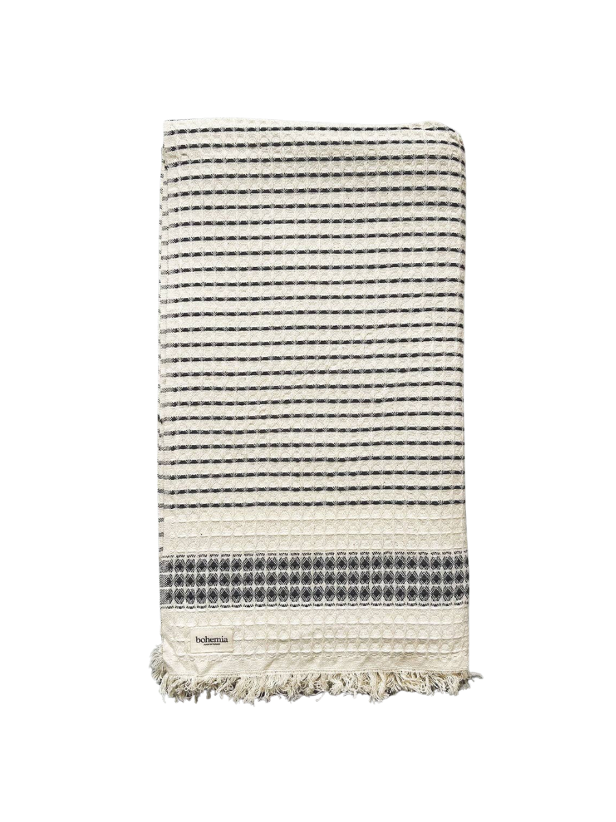Milos Check Hammam Towel, Charcoal