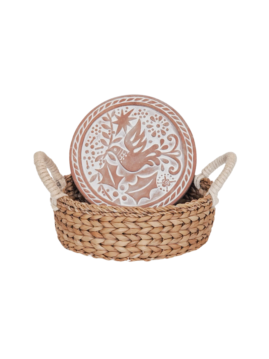 Handmade Bread Warmer & Wicker Basket - Bird Round