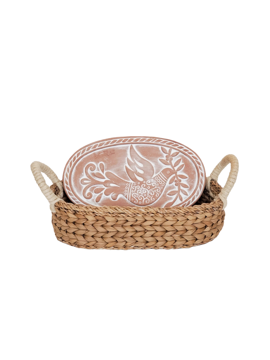 Oval Bird Bread Warmer & Wicker Basket