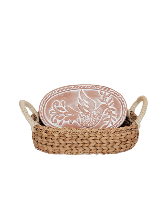 Oval Bird Bread Warmer & Wicker Basket