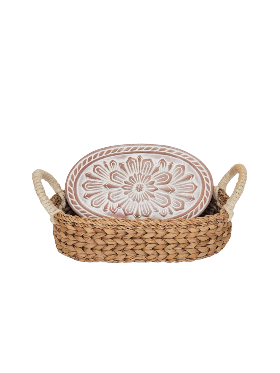 Oval Flower Bread Warmer & Wicker Basket