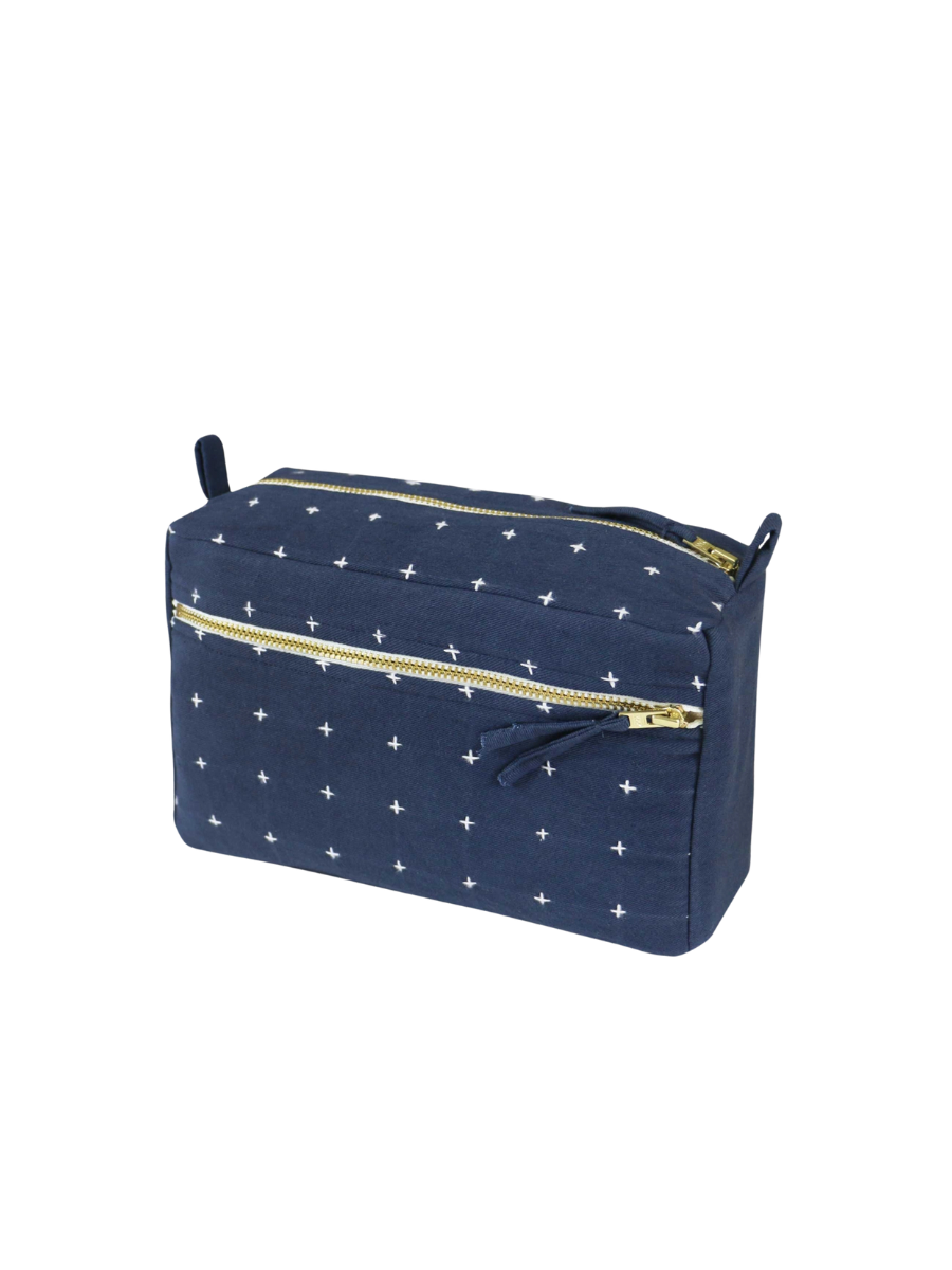 Navy Cross-Stitch Toiletry Bag