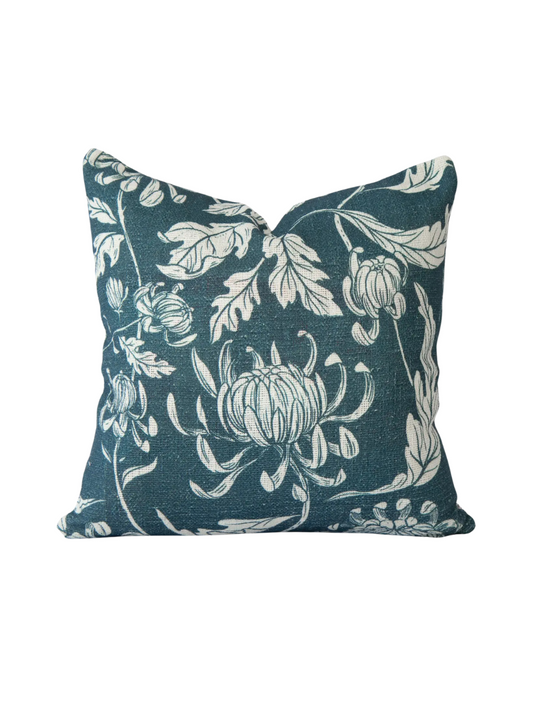 Everly Vintage Peony 20" X 20" Blue Pillow