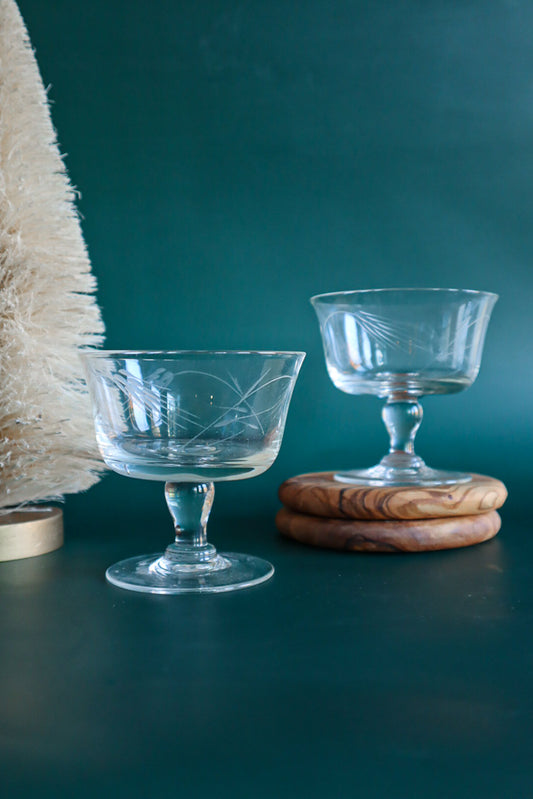 (Set of 2) Vintage Etched Sorbet Dishes