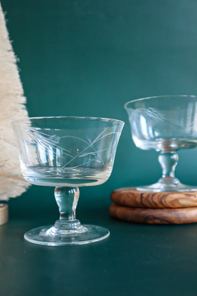 (Set of 2) Vintage Etched Sorbet Dishes