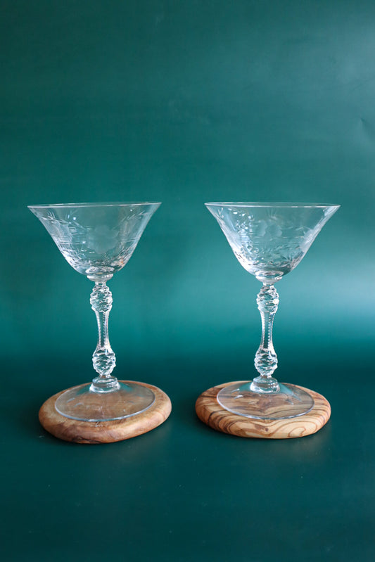 (Set of 2 and 3) Vintage Pinecone Stemmed Glasses