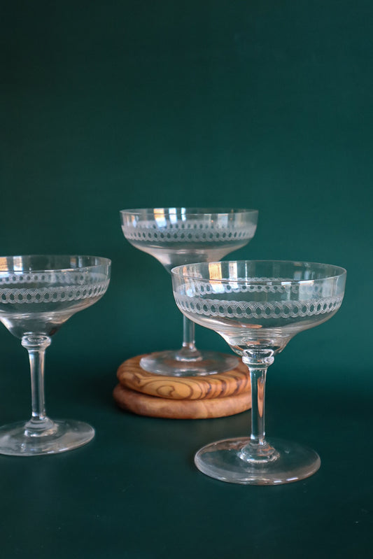 (Set of 3) Vintage Ribbon Etched Coupes
