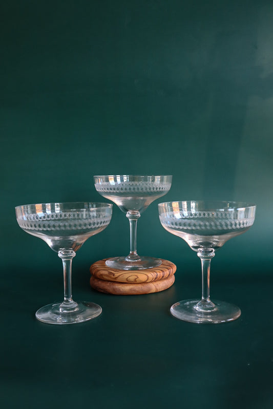 (Set of 3) Vintage Ribbon Etched Coupes