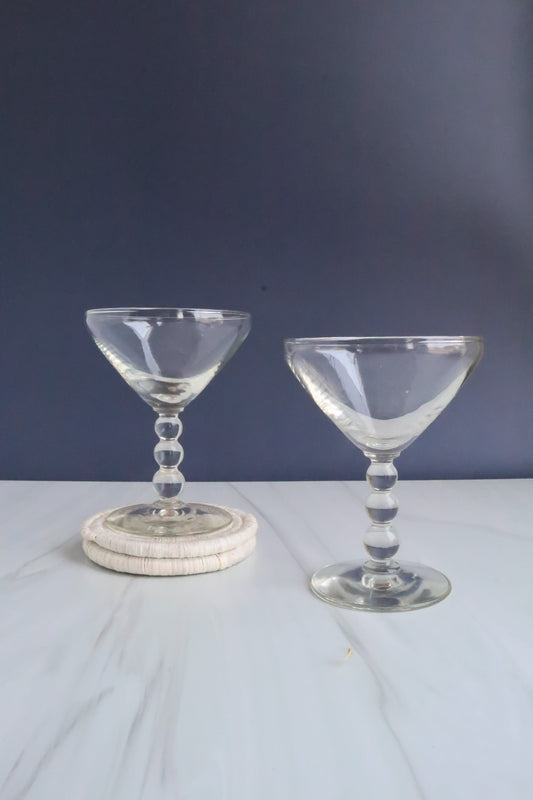 (Set of 2) Vintage Cordial Bubble Stem Glass