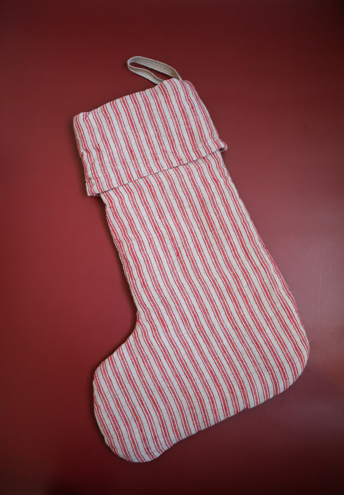 Red Natural Stripes Linen Christmas Stocking