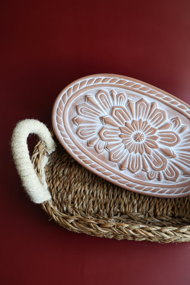 Oval Flower Bread Warmer & Wicker Basket