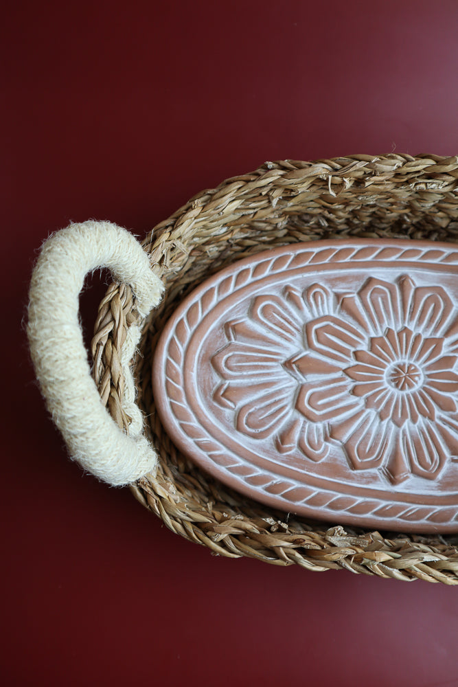 Oval Flower Bread Warmer & Wicker Basket
