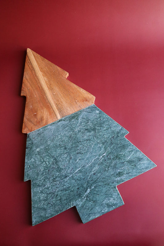 Christmas Tree Wood & Marble Cheese Board