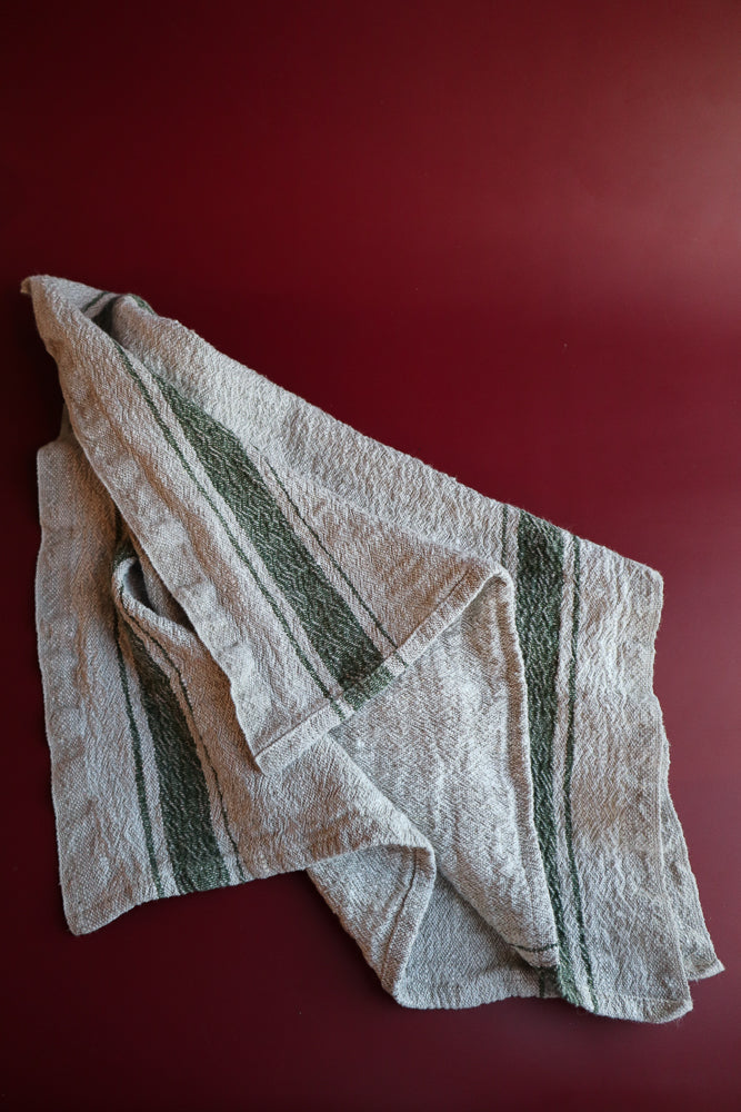 Green Stripe Vintage Linen Towel