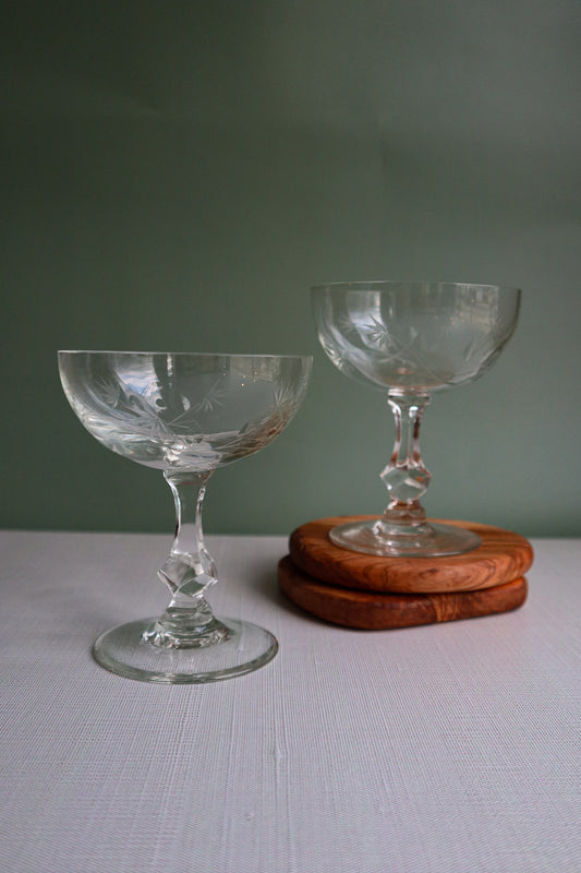 (Set of 2) Vintage Etched Coupes