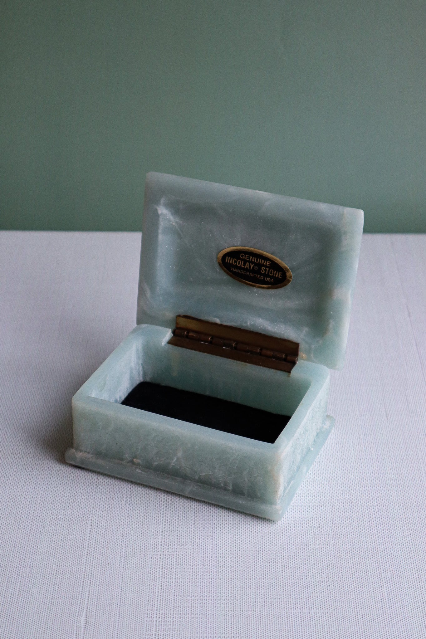 Vintage Incolay Blue Marble Jewelry Keepsake Box