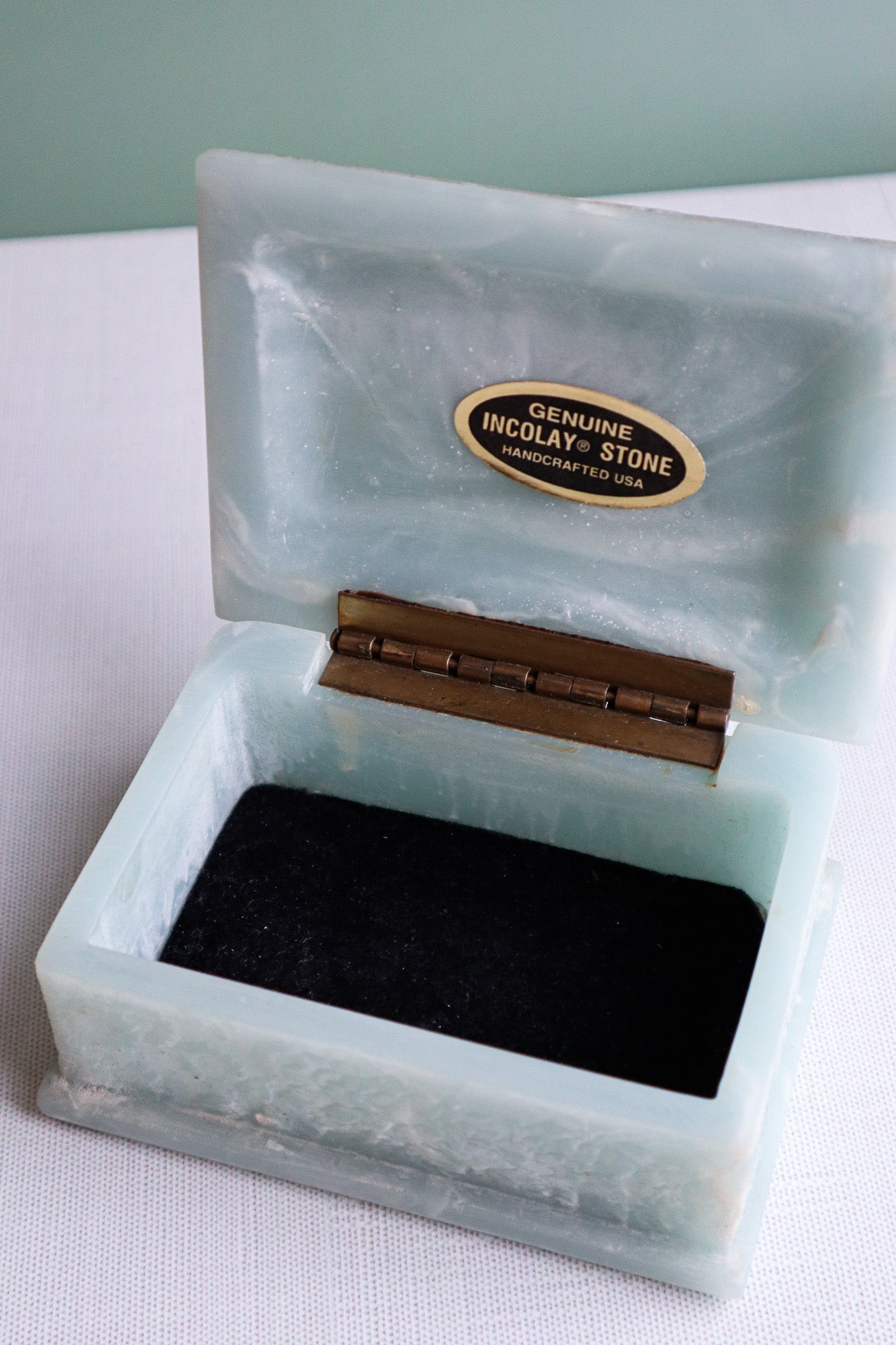 Vintage Incolay Blue Marble Jewelry Keepsake Box