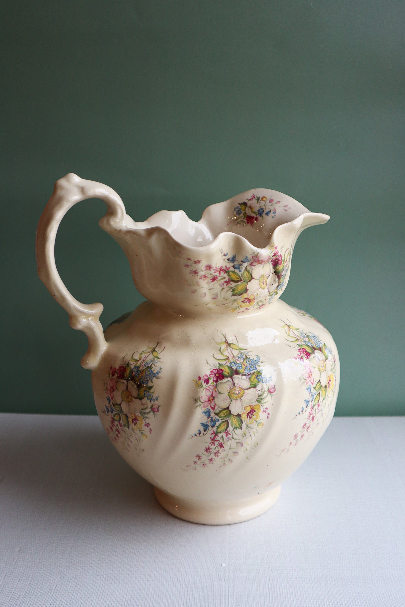 Vintage Ceramic Floral Water Pitcher