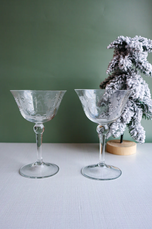 (Set of 2) Vintage Etched Coupes