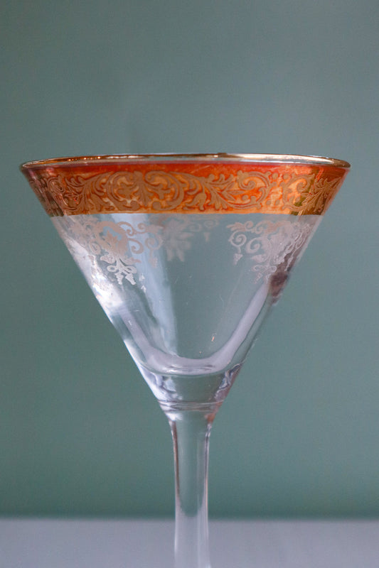 (Set of 2) Vintage Gold Rimmed Martini Glasses