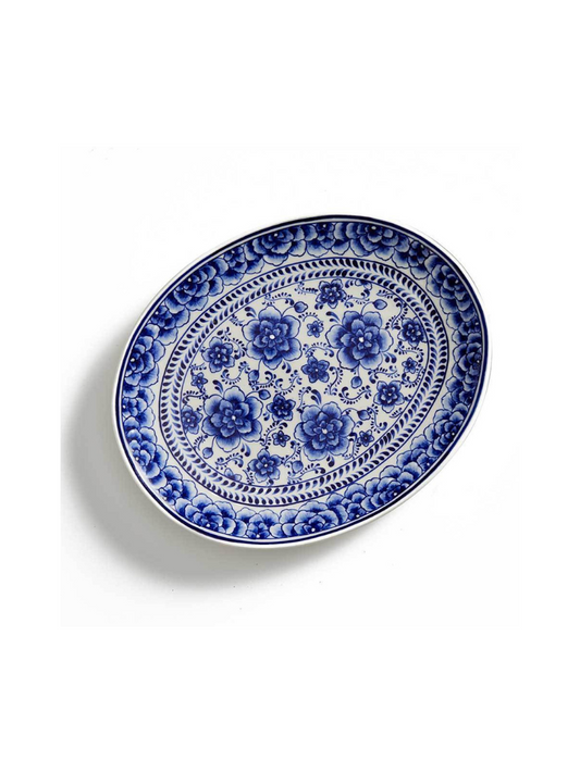 Indigo Bloom Ceramic Platter