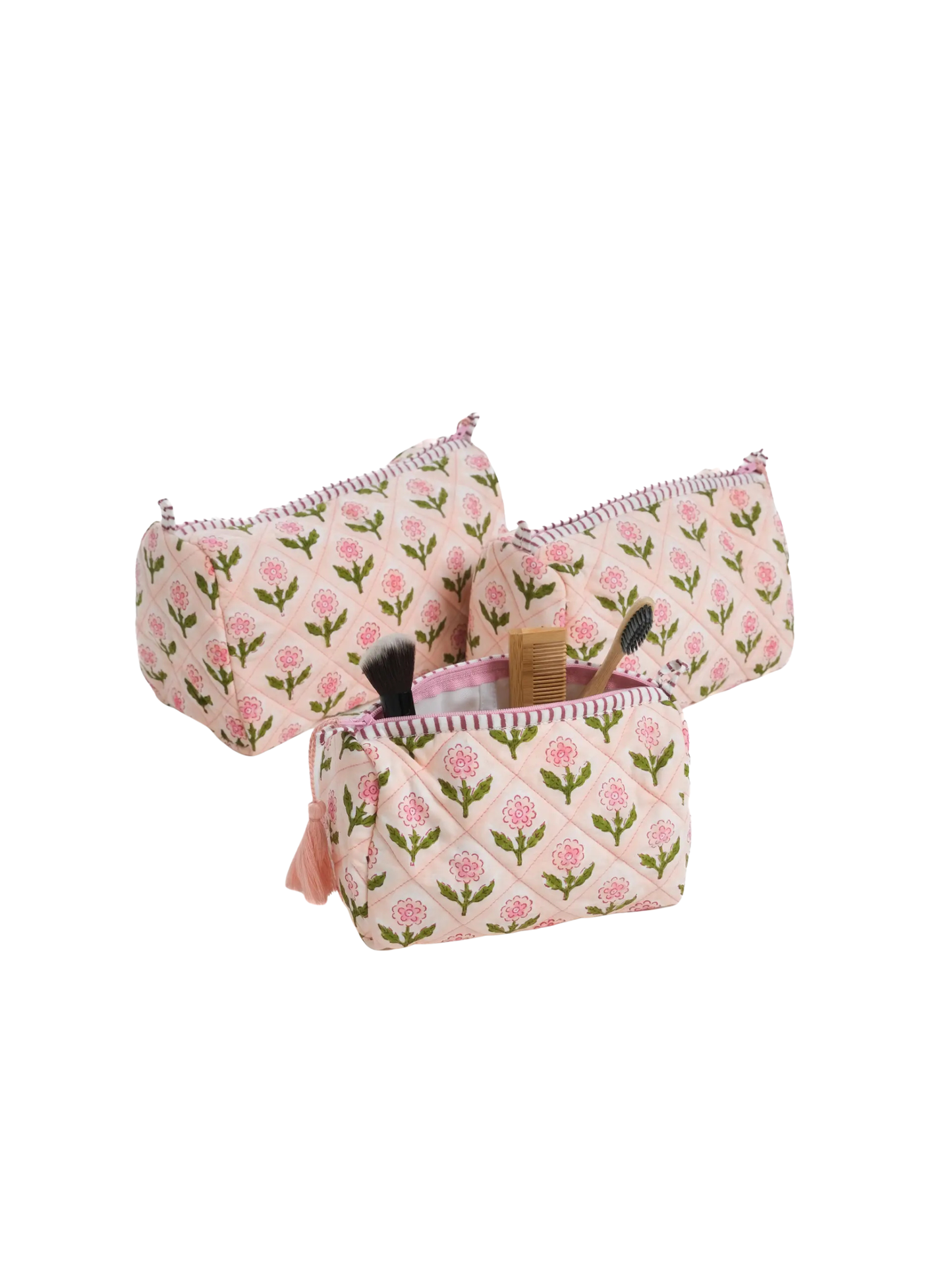 Mona Blockprint Makeup Bag in Pink - Medium