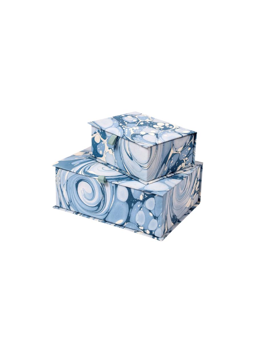 Hand-Marbled Keepsake Box Set in Ocean Wave